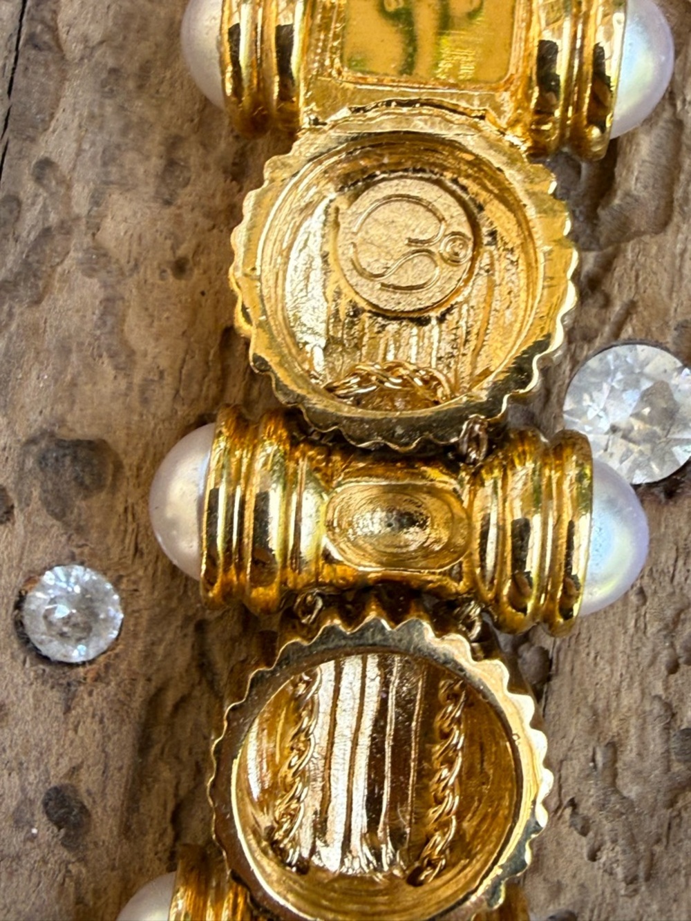 Vintage St. John Gold-Tone, Black Enamel & Pearl Bracelet - Picture 4 of 4